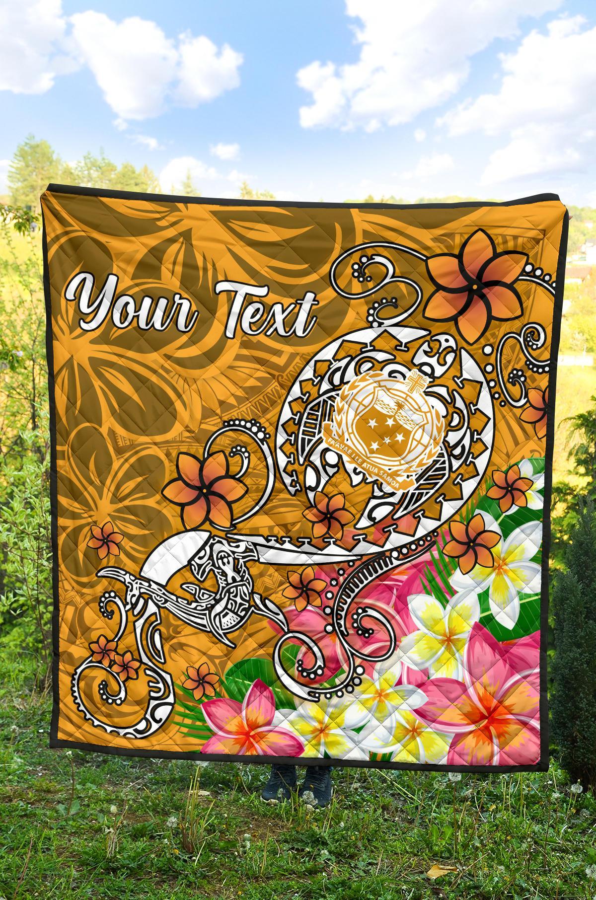 Samoa Custom Personalised Premium Quilt - Turtle Plumeria (Gold) - Polynesian Pride