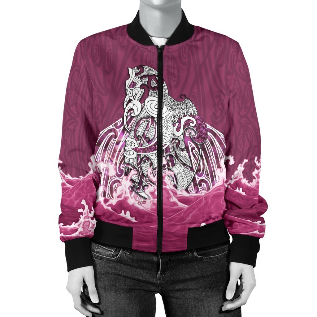 Maori Manaia The Blue Sea Women's Bomber Jacket, Pink - Polynesian Pride