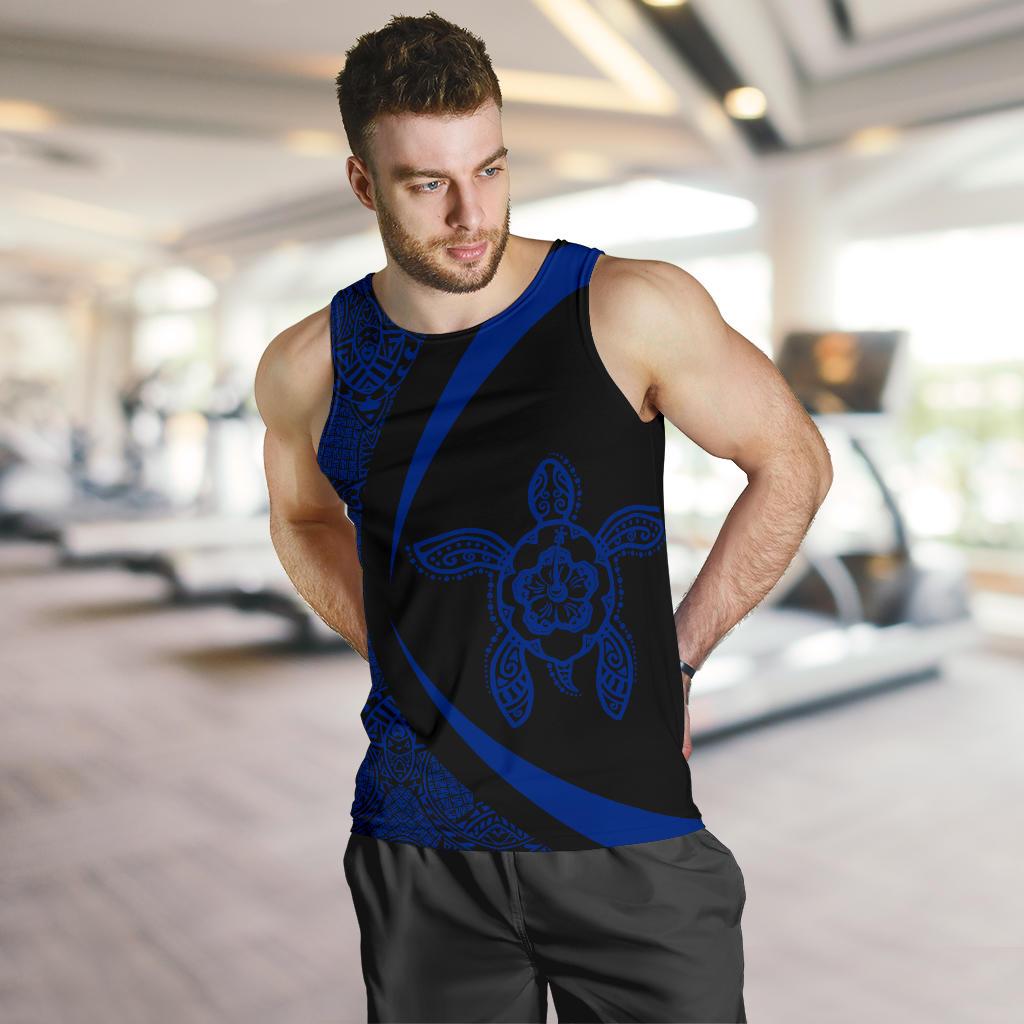 Hawaii Turtle Polynesian Men's Tank Top - Circle Style - Blue AH - Polynesian Pride