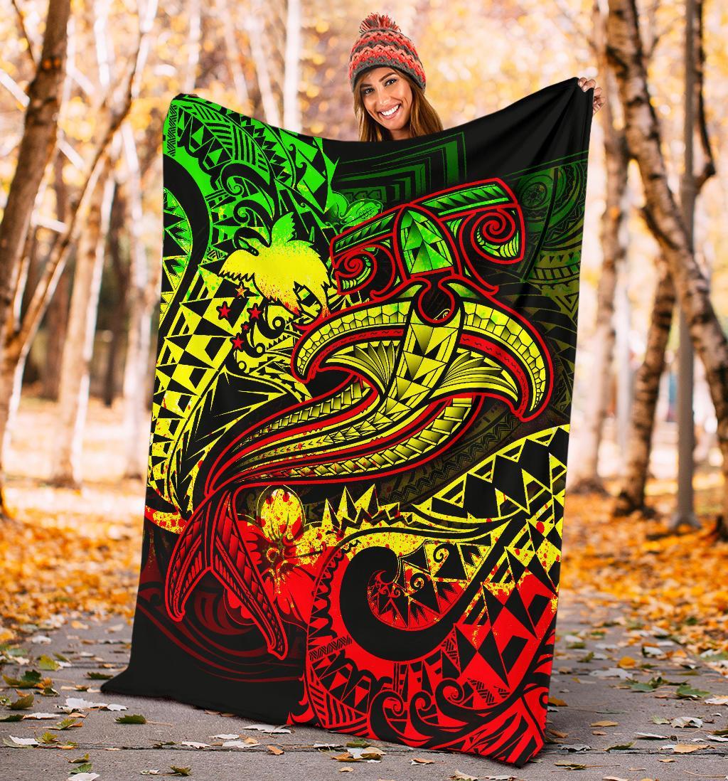 Papua New Guinea Premium Blanket - Reggae Shark Polynesian Tattoo - Polynesian Pride