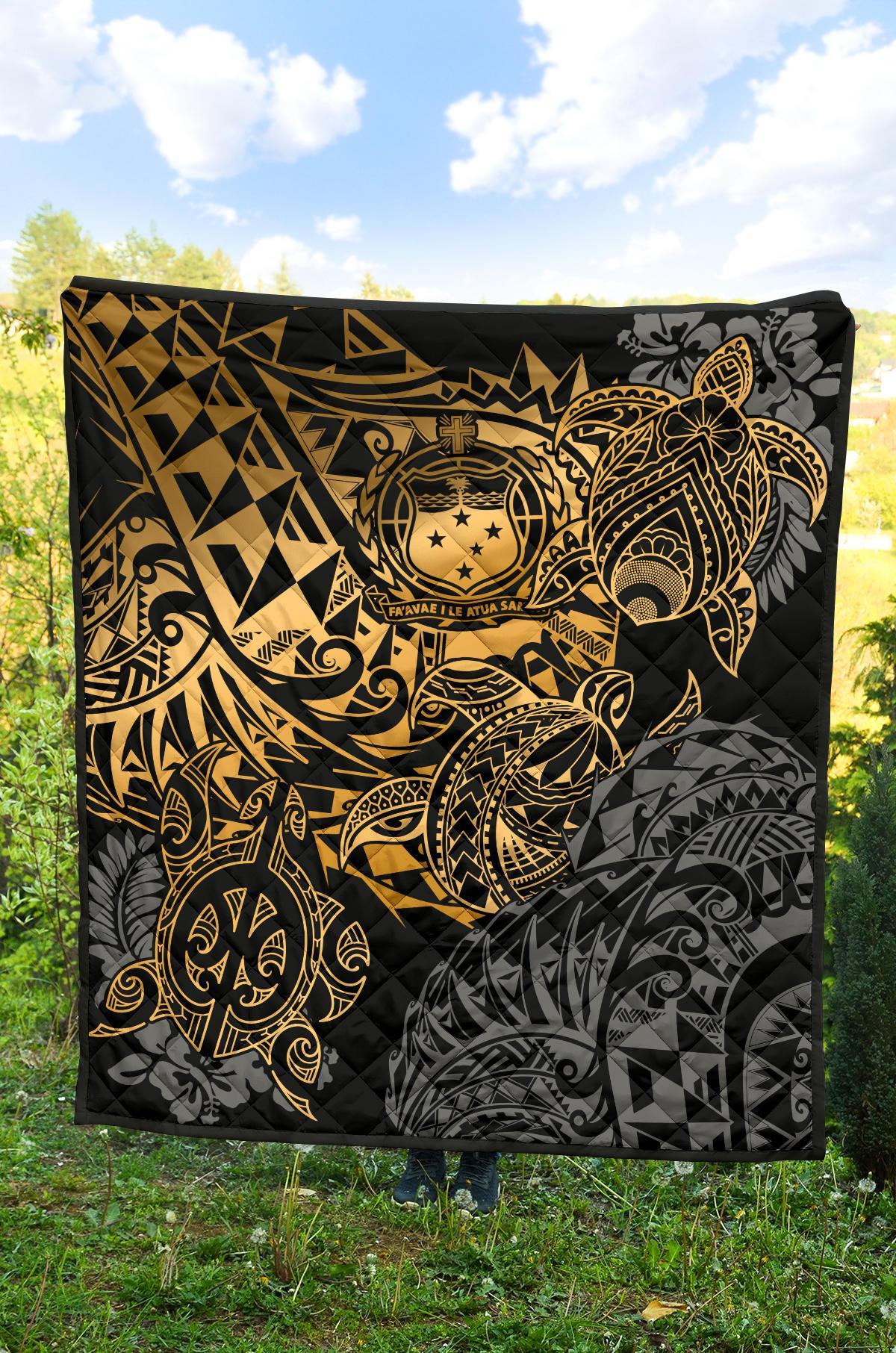 Samoa Polynesian Premium Quilt - Gold Turtle Flowing - Polynesian Pride