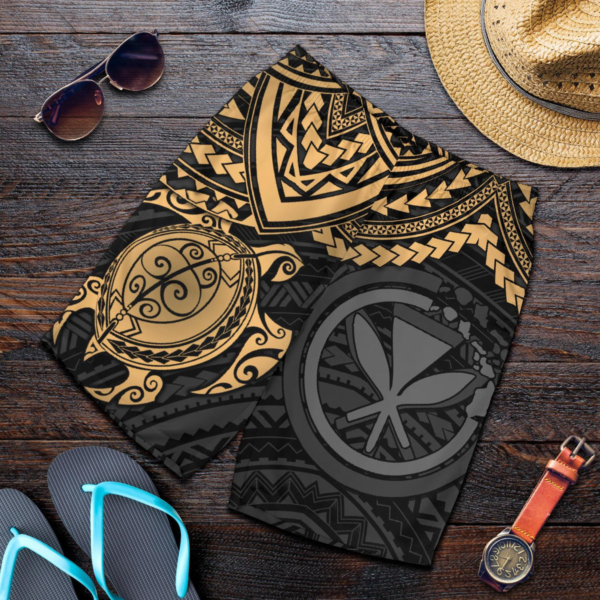 Polynesian Hawaii Short (Men) - Gold Turtle GOLD - Polynesian Pride