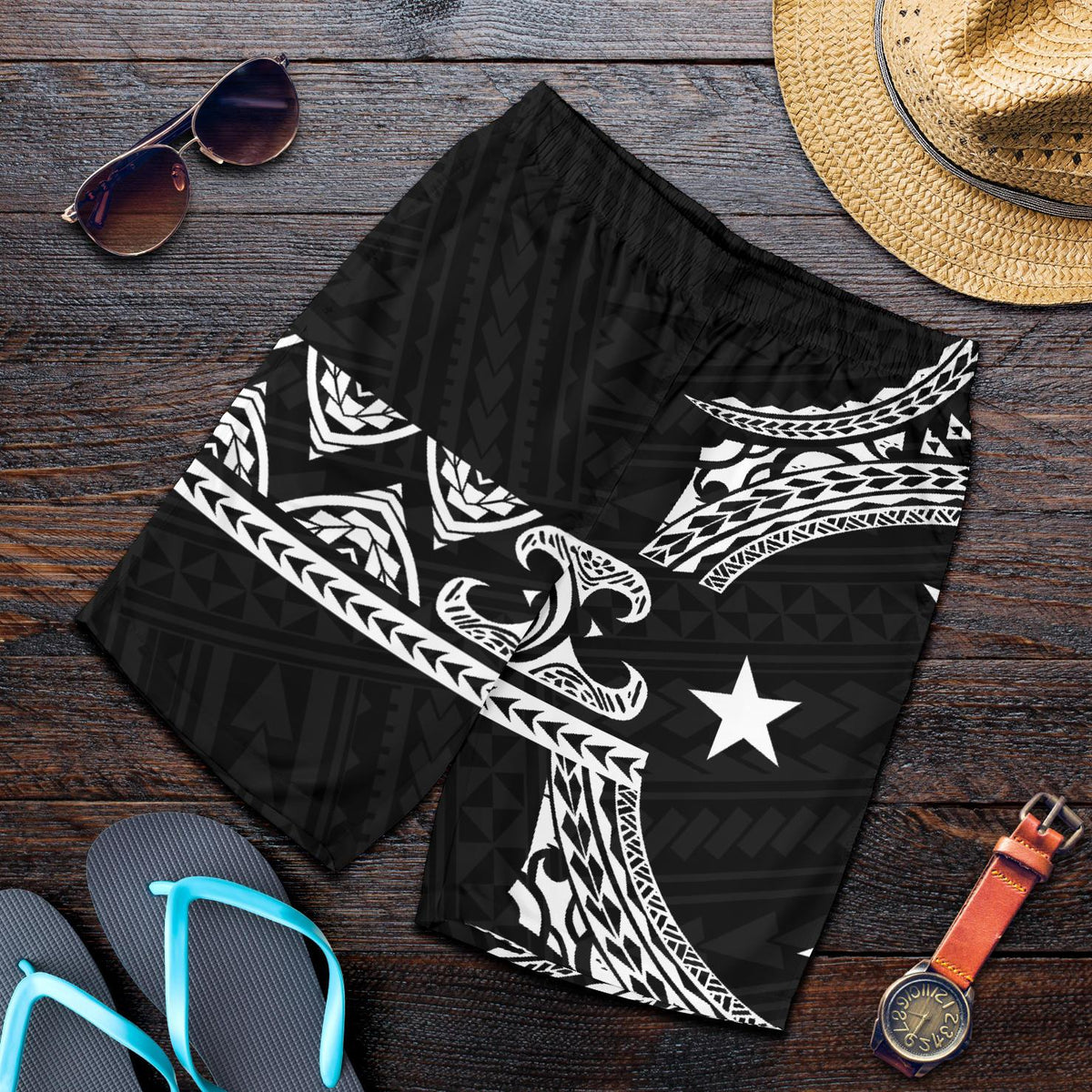 Federated States Of Micronesia Polynesian All Over Print Men's Short - Black Version - Polynesian Pride