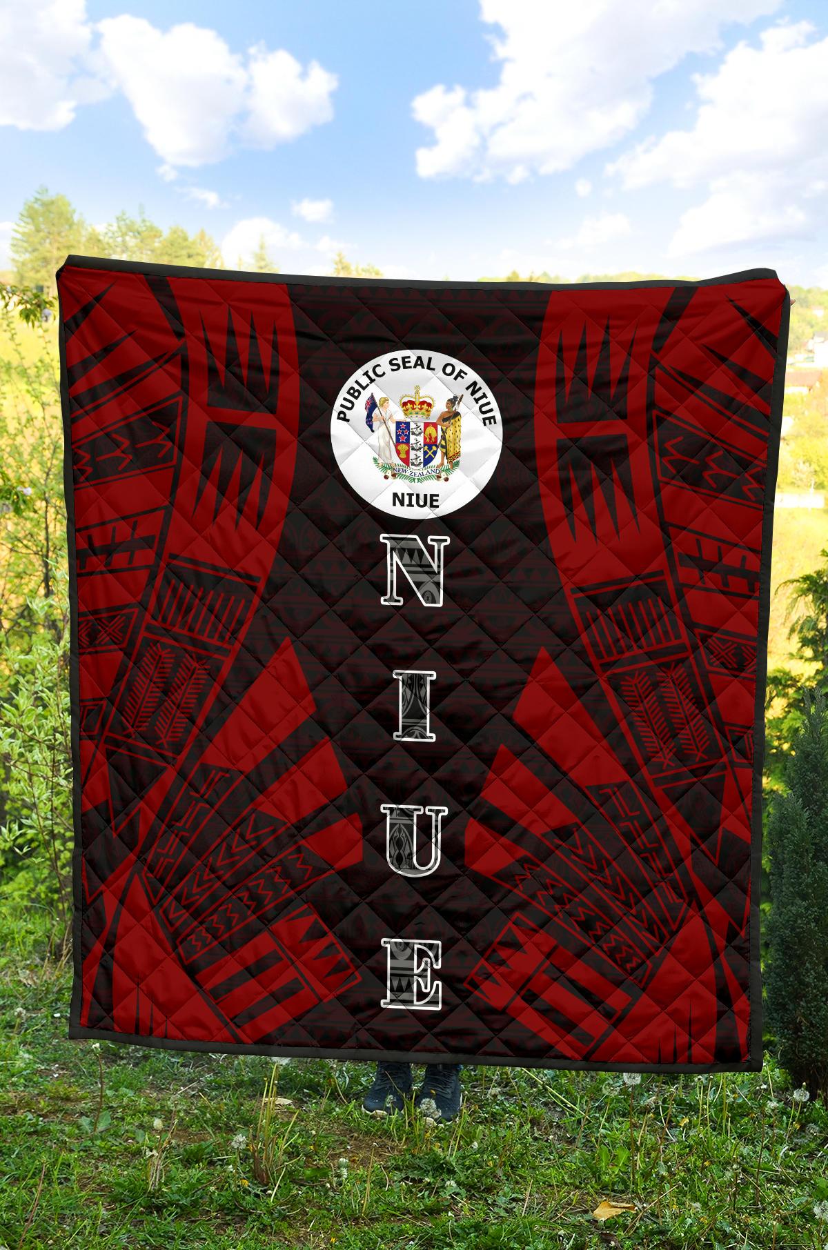 Niue Premium Quilt - Niue Seal Polynesian Red Tattoo - Polynesian Pride