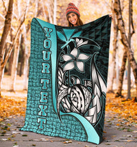 Polynesian Hawaii Custom Personalised Premium Blanket Turquoise - Turtle with Hook - Polynesian Pride