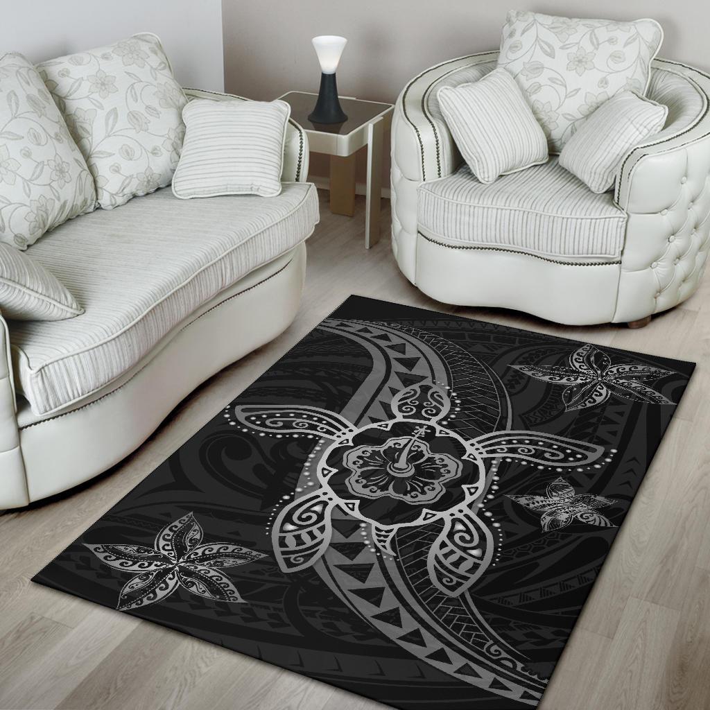 Kanaka Map Hibiscus Plumeria Turtle Art Polynesian Area Rug Gray AH - Polynesian Pride