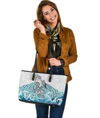 Maori Manaia The Blue Sea Leather Tote, White - Polynesian Pride