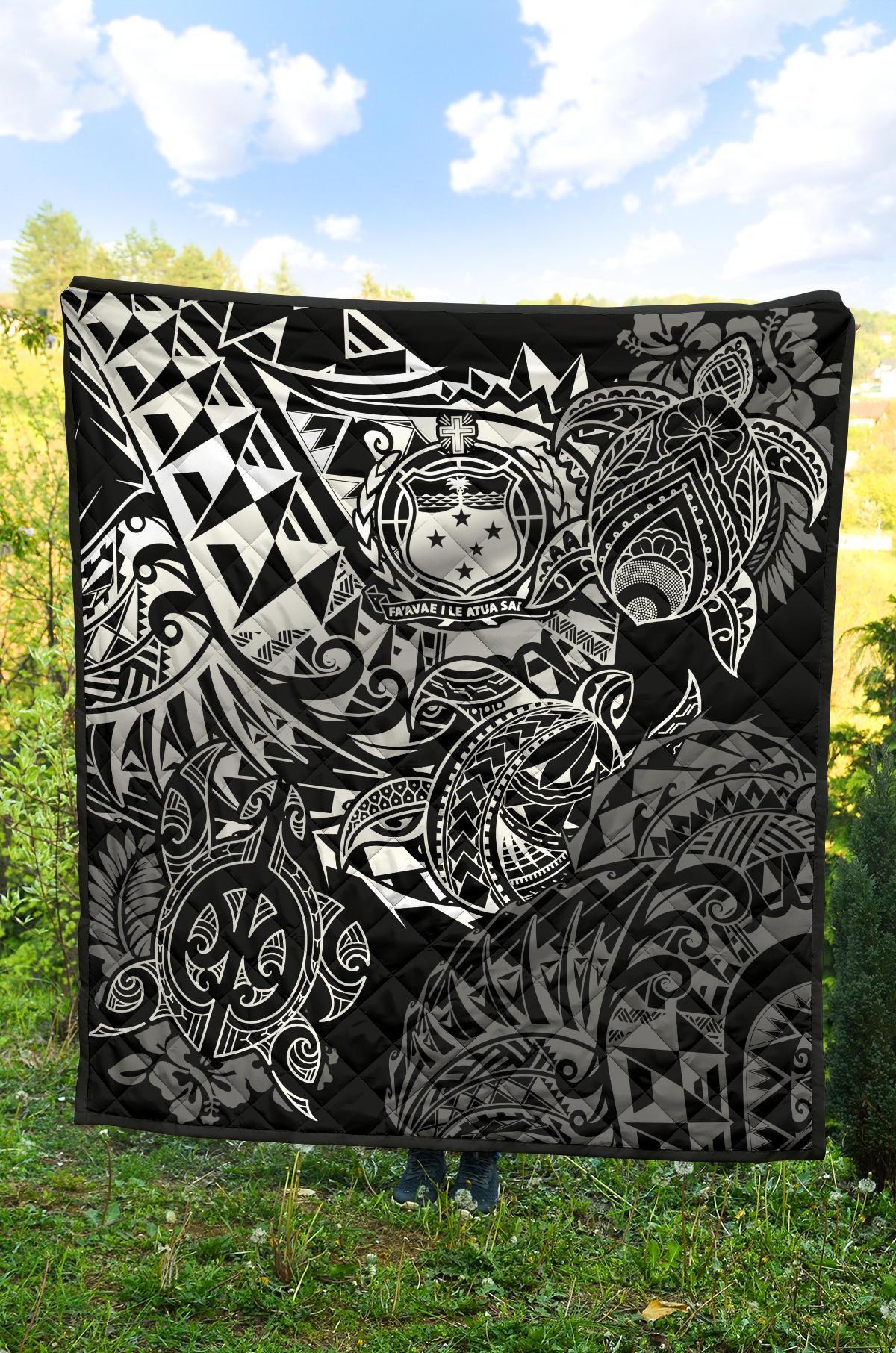 Samoa Polynesian Premium Quilt - White Turtle Flowing - Polynesian Pride