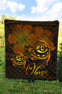 Hawaii Turtle Ohana Hibiscus Poly Premium Quilt Yellow - Polynesian Pride