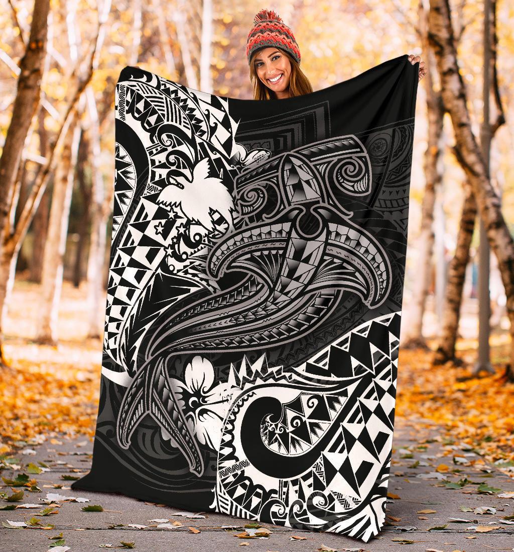 Papua New Guinea Premium Blanket - White Shark Polynesian Tattoo - Polynesian Pride
