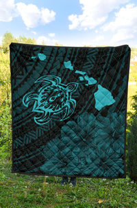 Hawaii Sea Turtle Is Swimming Toward Premium Quilt Blue - Polynesian Pride