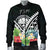 FSM Men's Bomber Jacket - FSM Coat of Arms & Polynesian Tropical Flowers White - Polynesian Pride