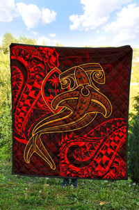 Guam Polynesian Premium Quilt - Red Shark Polynesian Tattoo - Polynesian Pride