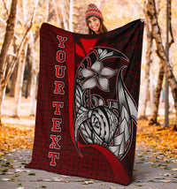 Polynesian Hawaii Custom Personalised Premium Blanket Red - Turtle with Hook - Polynesian Pride