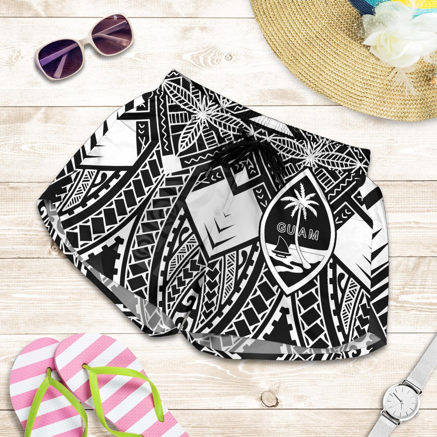 Guam Polynesian Women's Shorts - Guam White Seal with Polynesian Tattoo Ver 01 Women White - Polynesian Pride