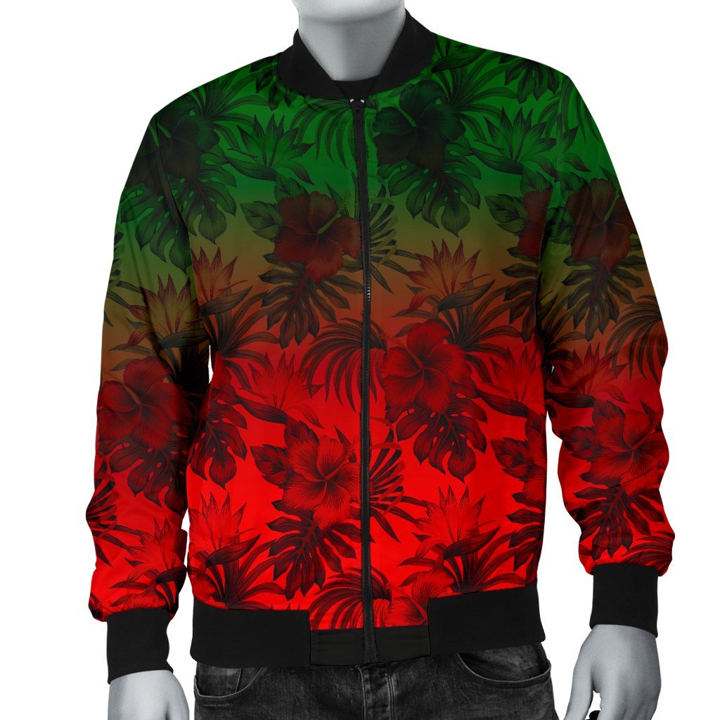 Polynesian Men's Bomber Jacket - Red Hibiscus Patterns - Polynesian Pride
