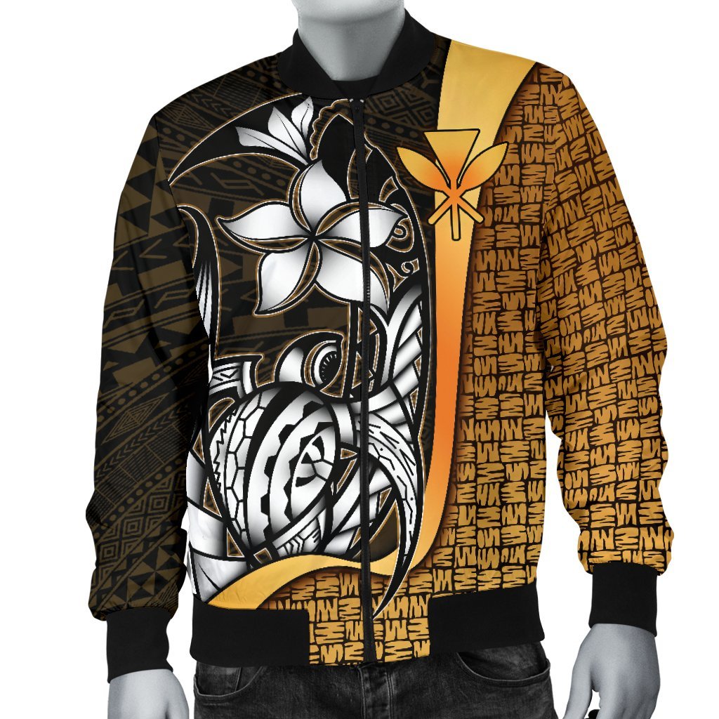 Polynesian Hawaii Men Bomber Jacket Gold - Turtle with Hook - Polynesian Pride
