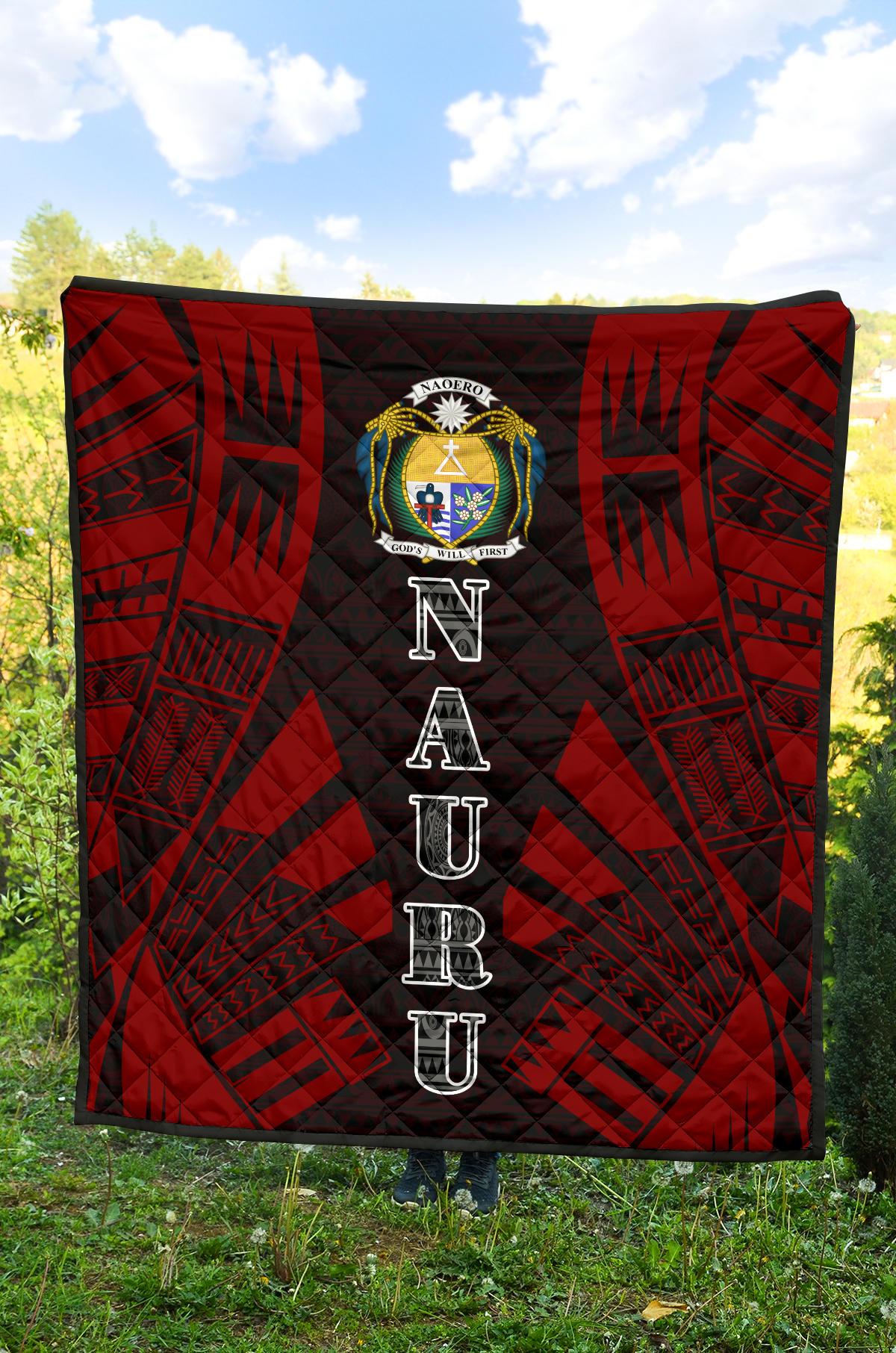 Nauru Premium Quilt - Nauru Coat Of Arms Polynesian Red Tattoo - Polynesian Pride