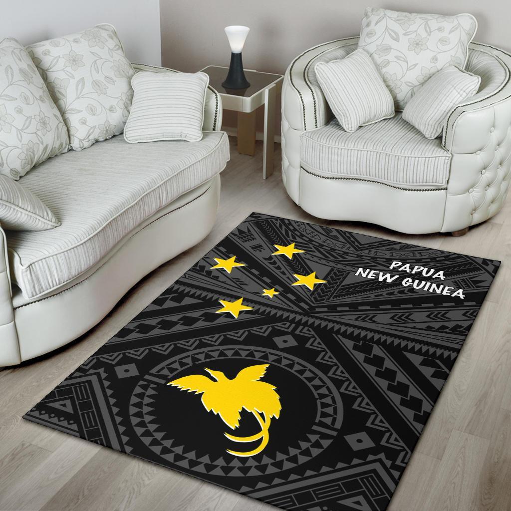 Papua New Guinea Area Rug - Flag With Polynesian Patterns (Black) - Polynesian Pride