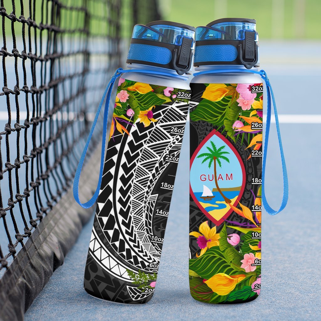 Guam Hydro Tracking Bottle - Seal Spiral Polynesian Patterns - Polynesian Pride