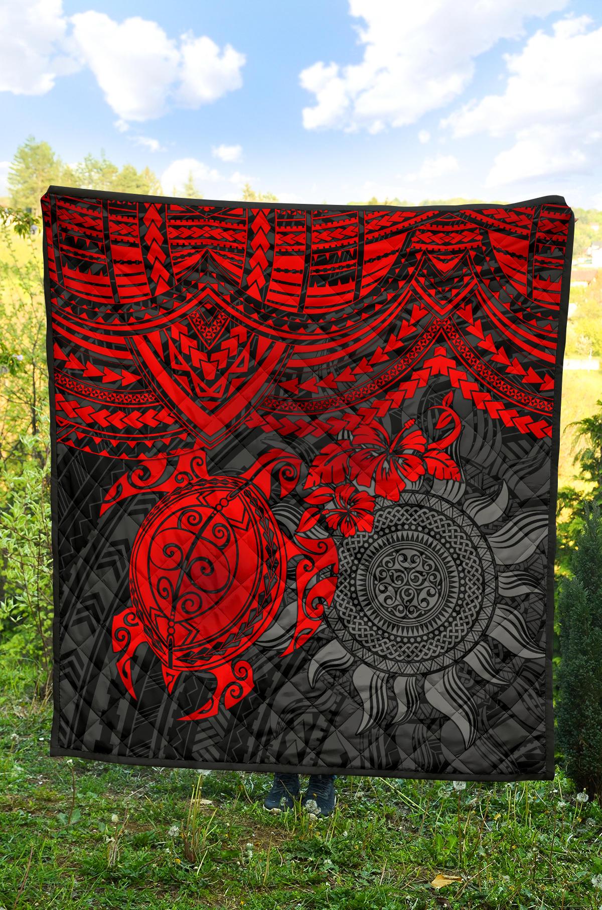 Polynesian Premium Quilt - Polynesian Red Turtle Hibiscus - Polynesian Pride