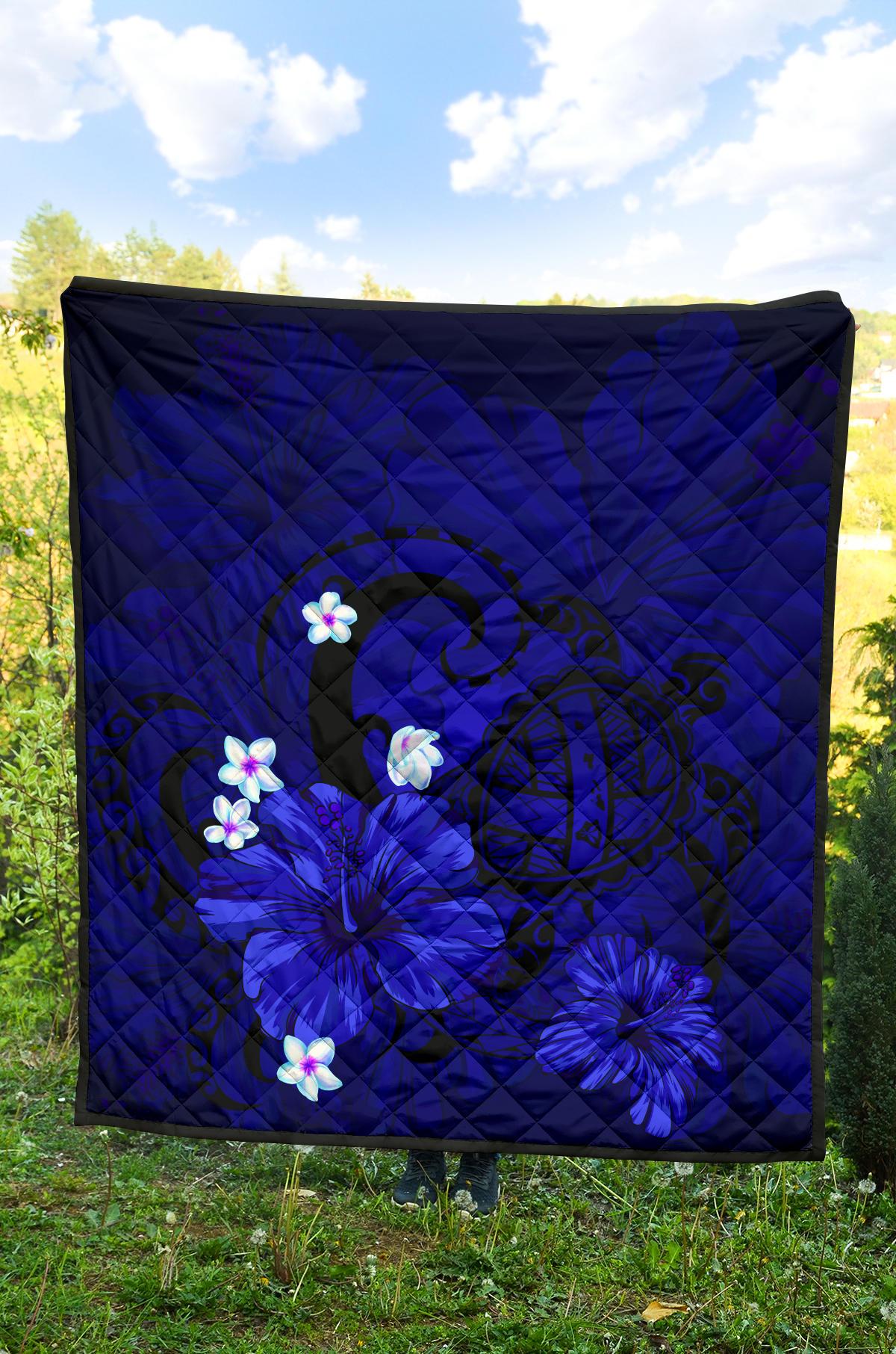 Hawaii Turtle Poly Tribal Blue Premium Quilt - Polynesian Pride