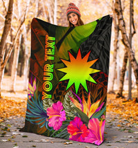 Nauru Polynesian Personalised Premium Blanket - Hibiscus and Banana Leaves - Polynesian Pride