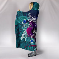 hawaiiHooded Blanket - Hawaii Turtle Flowers And Palms Retro - Polynesian Pride