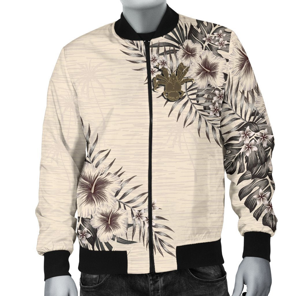 Niue Men's Bomber Jacket - The Beige Hibiscus Beige - Polynesian Pride