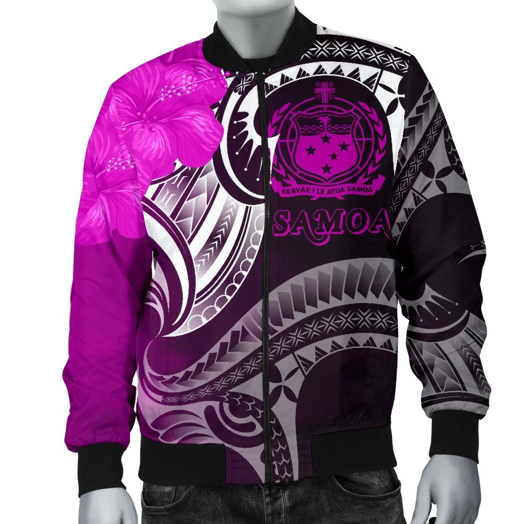 Samoa Men's Bomber Jacket - Samoa Seal Wave Style (Pink) - Polynesian Pride