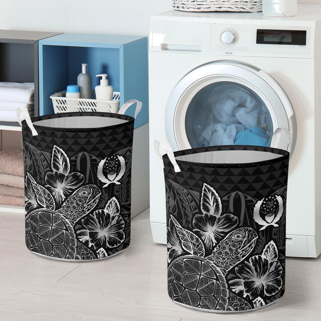 Pohnpei Laundry Basket - Polynesian Turtle Hibiscus Black - Polynesian Pride