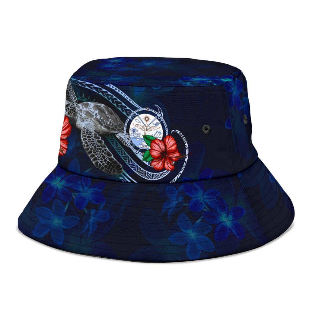 Marshall Islands Polynesian Bucket Hat - Blue Turtle Hibiscus - Polynesian Pride