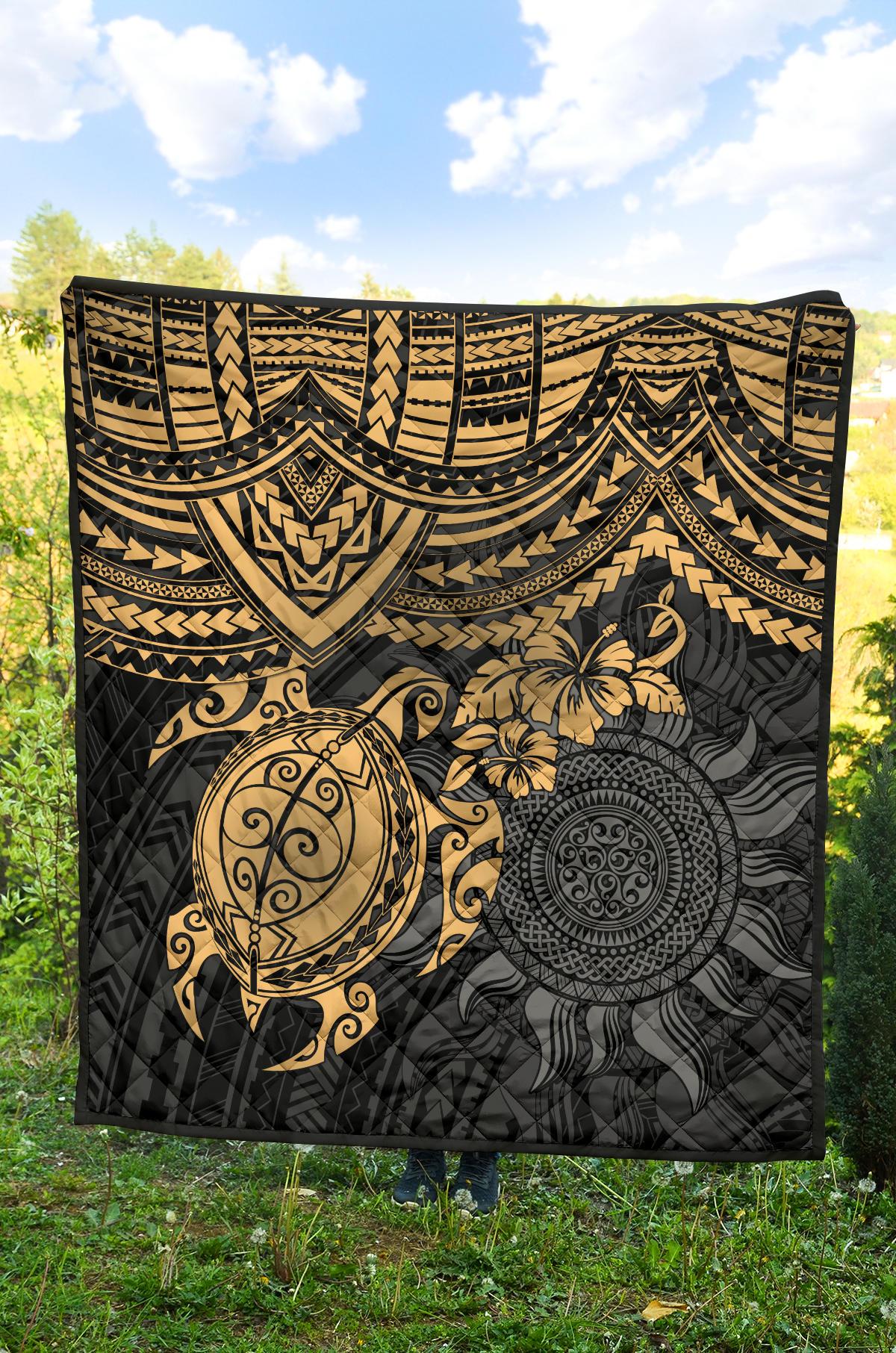 Polynesian Premium Quilt - Polynesian Golden Turtle Hibiscus - Polynesian Pride