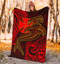 Polynesian Wallis and Futuna Premium Blanket - Red Shark Polynesian Tattoo - Polynesian Pride