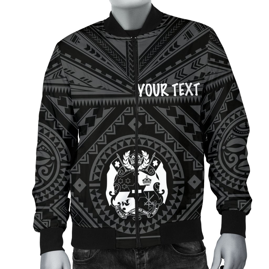 Tonga Personalised Men's Bomber Jacket - Tonga Seal With Polynesian Tattoo Style (Black) - Polynesian Pride