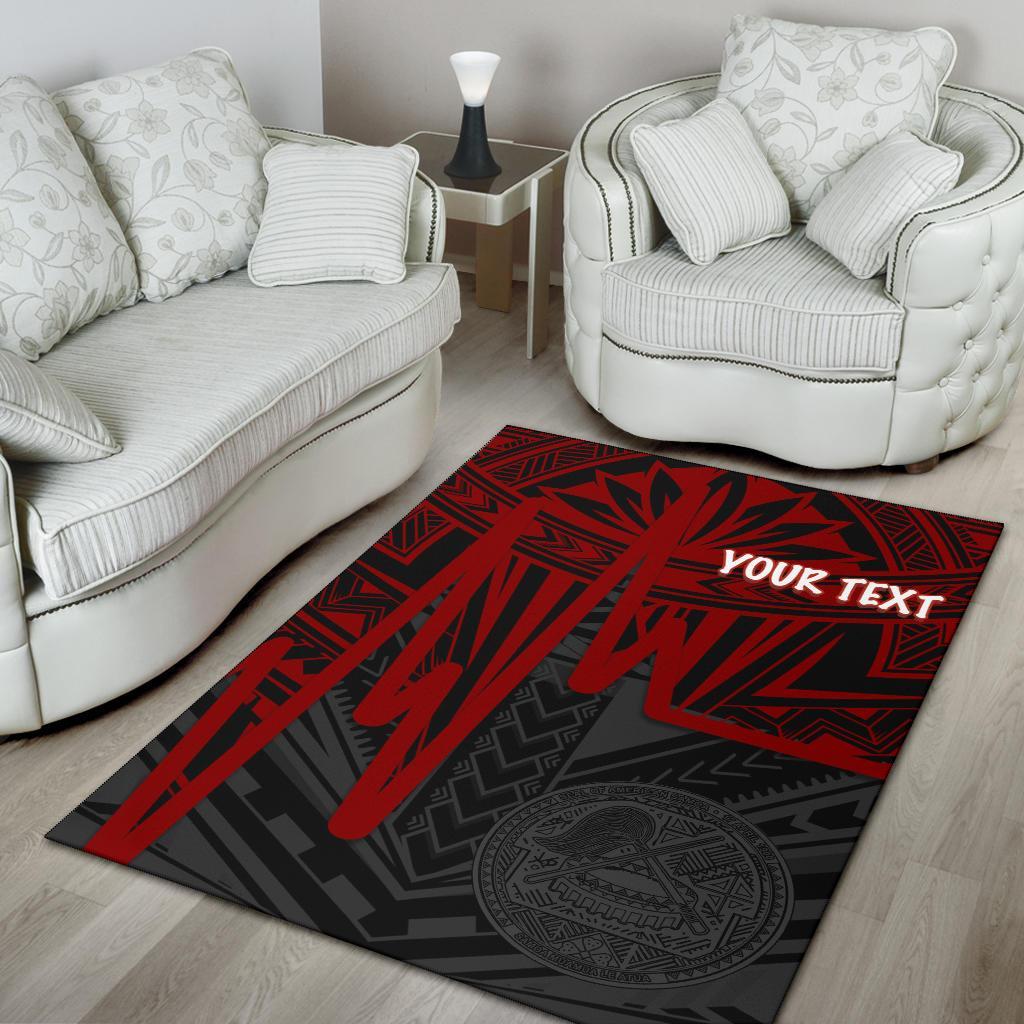 American Samoa Personalised Area Rug - Seal With Polynesian Pattern Heartbeat Style (Red) - Polynesian Pride