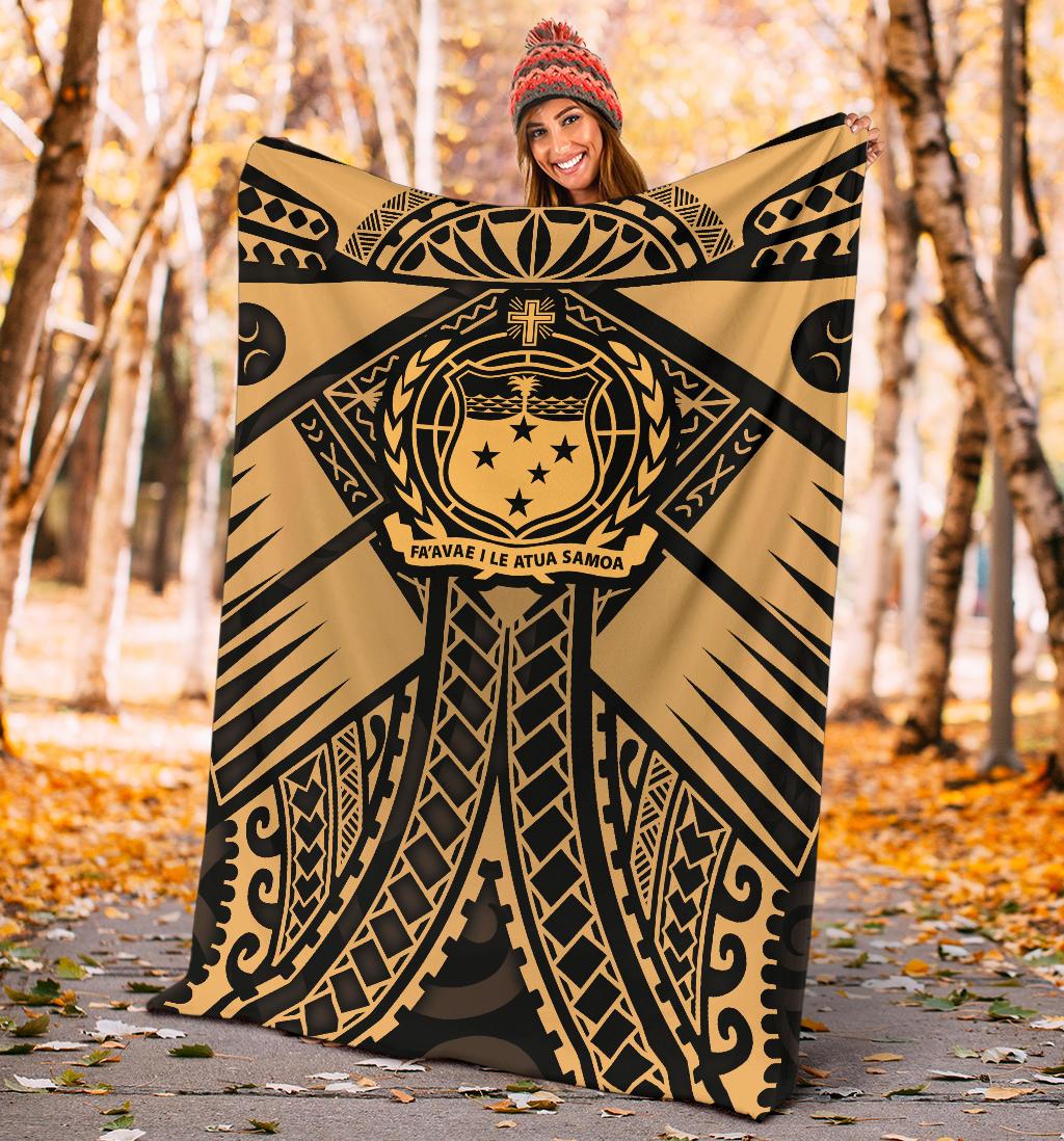 Samoa Polynesian Premium Blanket - Samoa Gold Seal with Polynesian Tattoo - Polynesian Pride