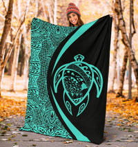 Hawaii Turtle Map Polynesian Premium Blanket - Turquoise - Circle Style - Polynesian Pride
