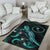 Chuuk Polynesian Area Rugs - Turtle With Blooming Hibiscus Turquoise - Polynesian Pride