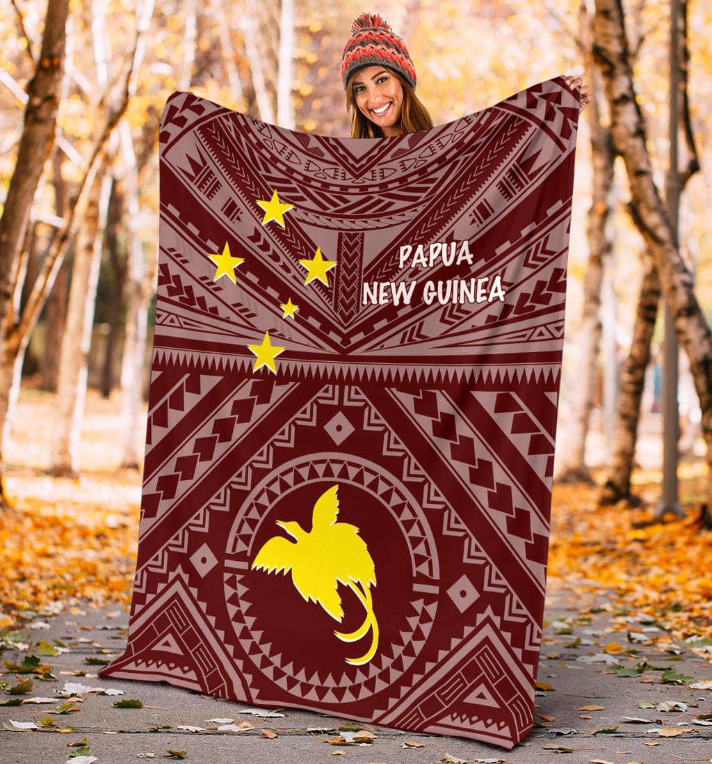 Papua New Guinea Premium Blanket - Flag With Polynesian Patterns (Red) - Polynesian Pride