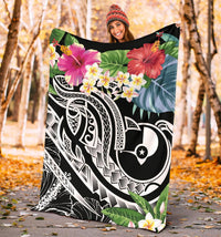YAP Polynesian PREMIUM BLANKET - Summer Plumeria (Black) - Polynesian Pride