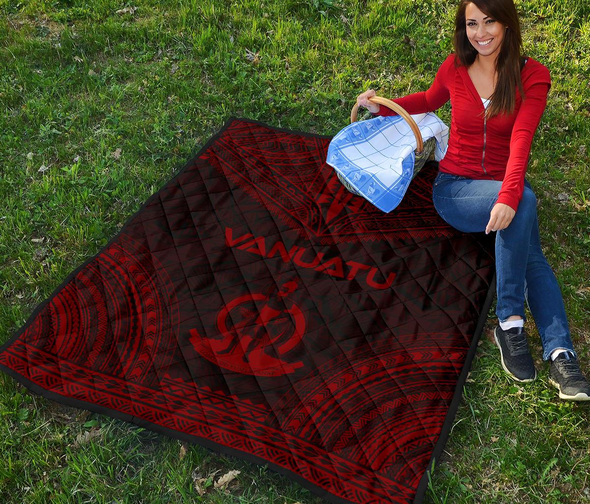 Vanuatu Premium Quilt - Vanuatu Coat Of Arms Polynesian Chief Red Version - Polynesian Pride