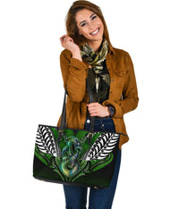 Manaia Mythology Large Leather Tote Silver Fern Maori Tattoo - Polynesian Pride