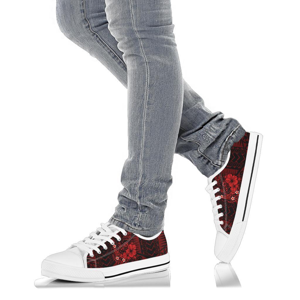Polynesian Hawaii Low Top Shoe - Humpback Whale with Hibiscus (Red) - Polynesian Pride
