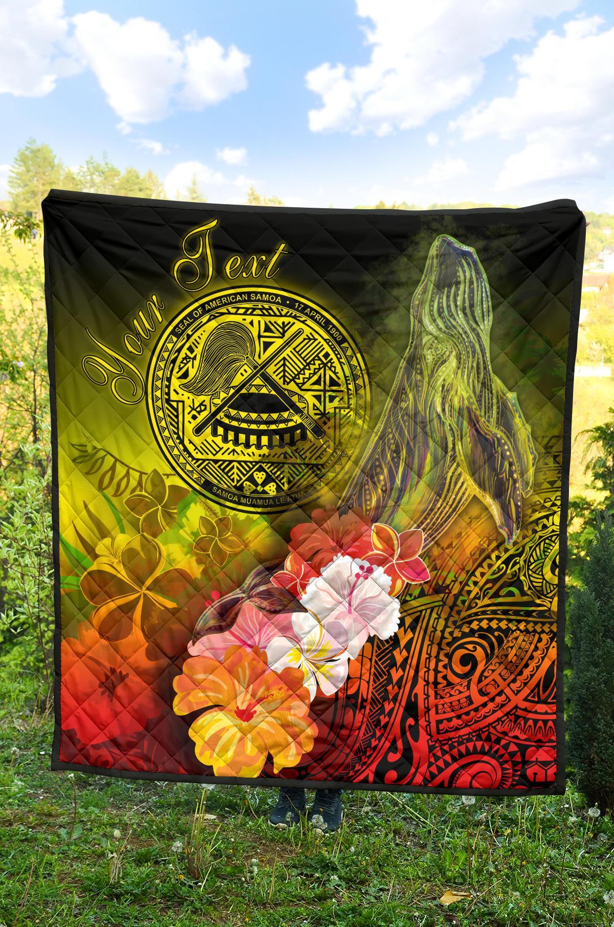 American Samoa Polynesian Custom Personalised Premium Quilt - Humpback Whale with Tropical Flowers - Polynesian Pride