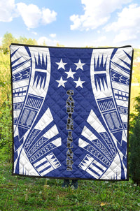 Gambier Islands Premium Quilt - Gambier Islands Flag Polynesian White Tattoo (Blue) - Polynesian Pride