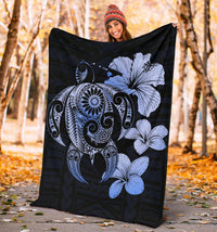 Hibiscus Plumeria Mix Polynesian Blue Turtle Premium Blanket - Polynesian Pride
