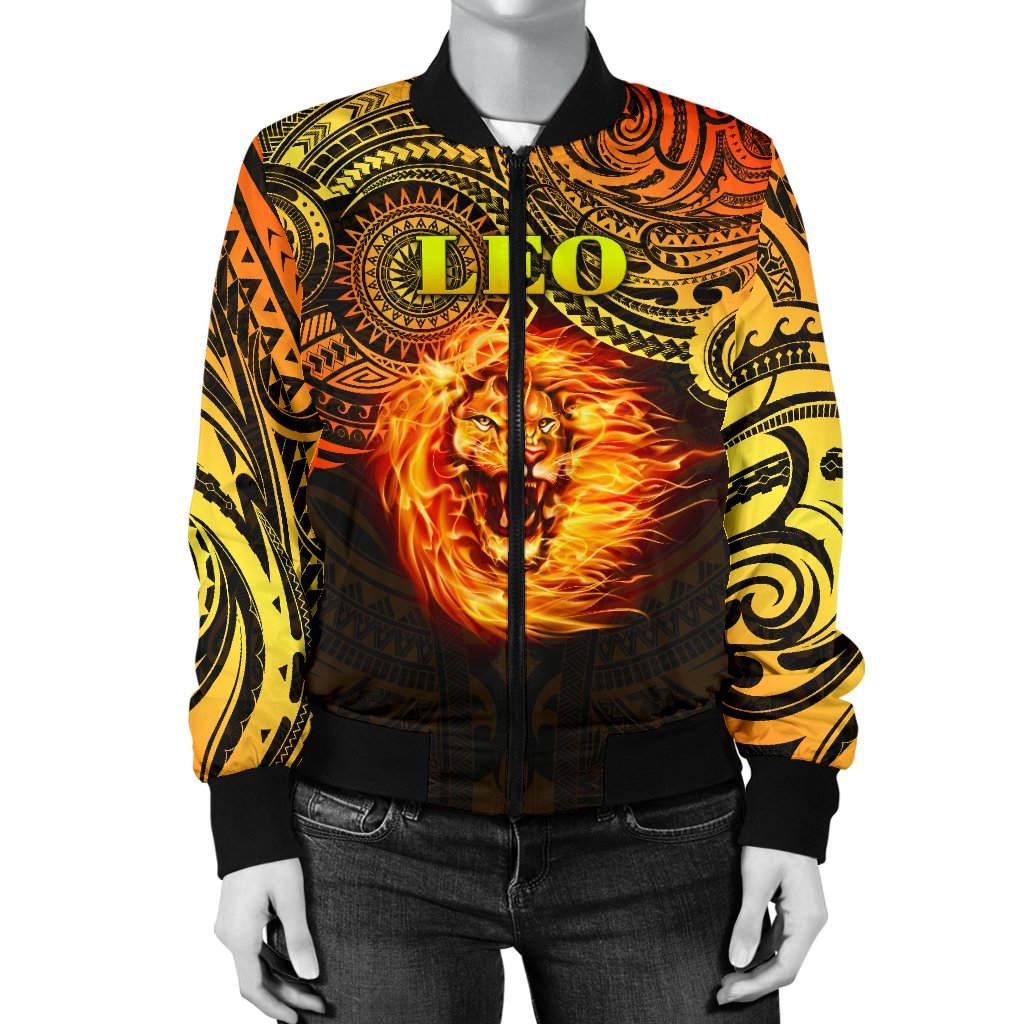 Sun In Leo Zodiac Women Bomber Jacket Polynesian Tattoo Unique Vibes - Polynesian Pride
