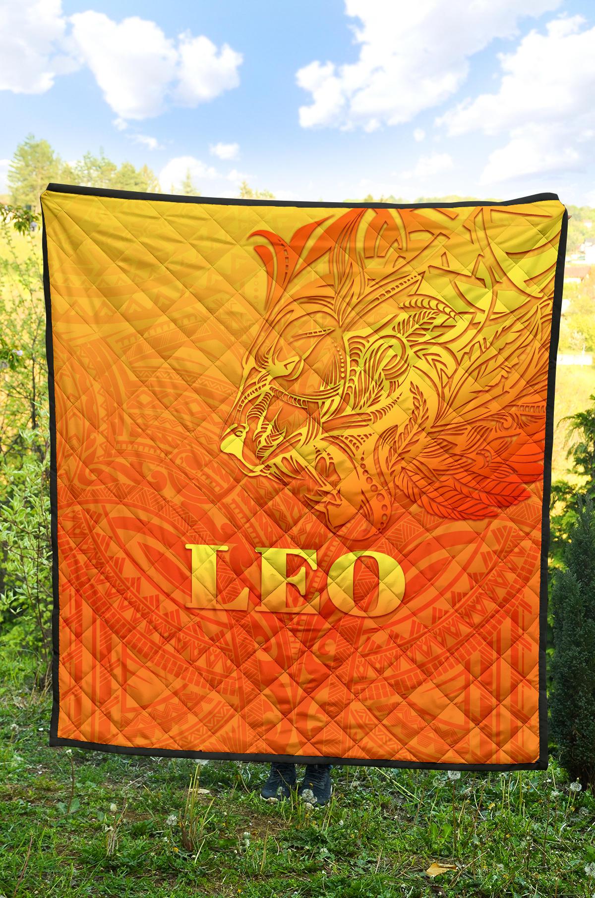 Sun In Leo Zodiac Premium Quilt Polynesian Tattoo Simple - Orange - Polynesian Pride
