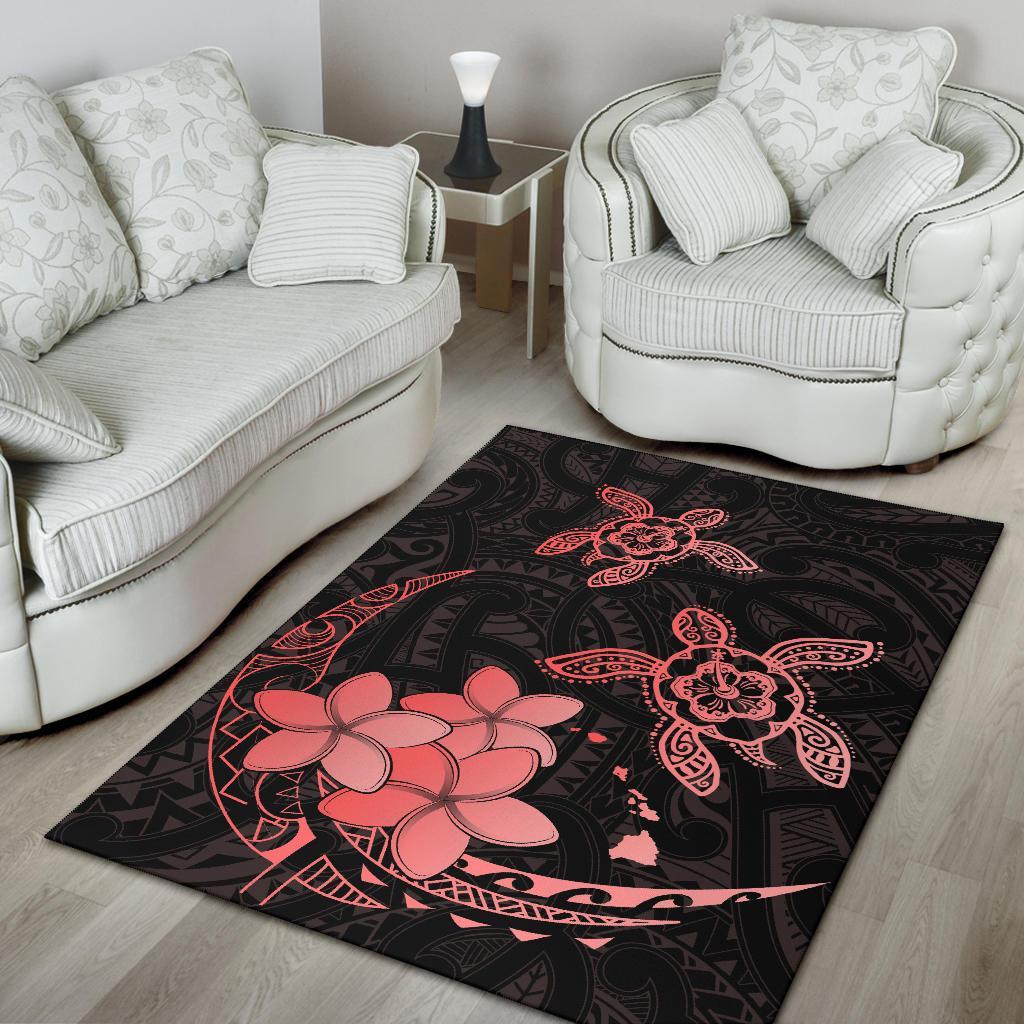 Hawaii Polynesian Turtle Plumeria Rug - Pog Style Red - Polynesian Pride